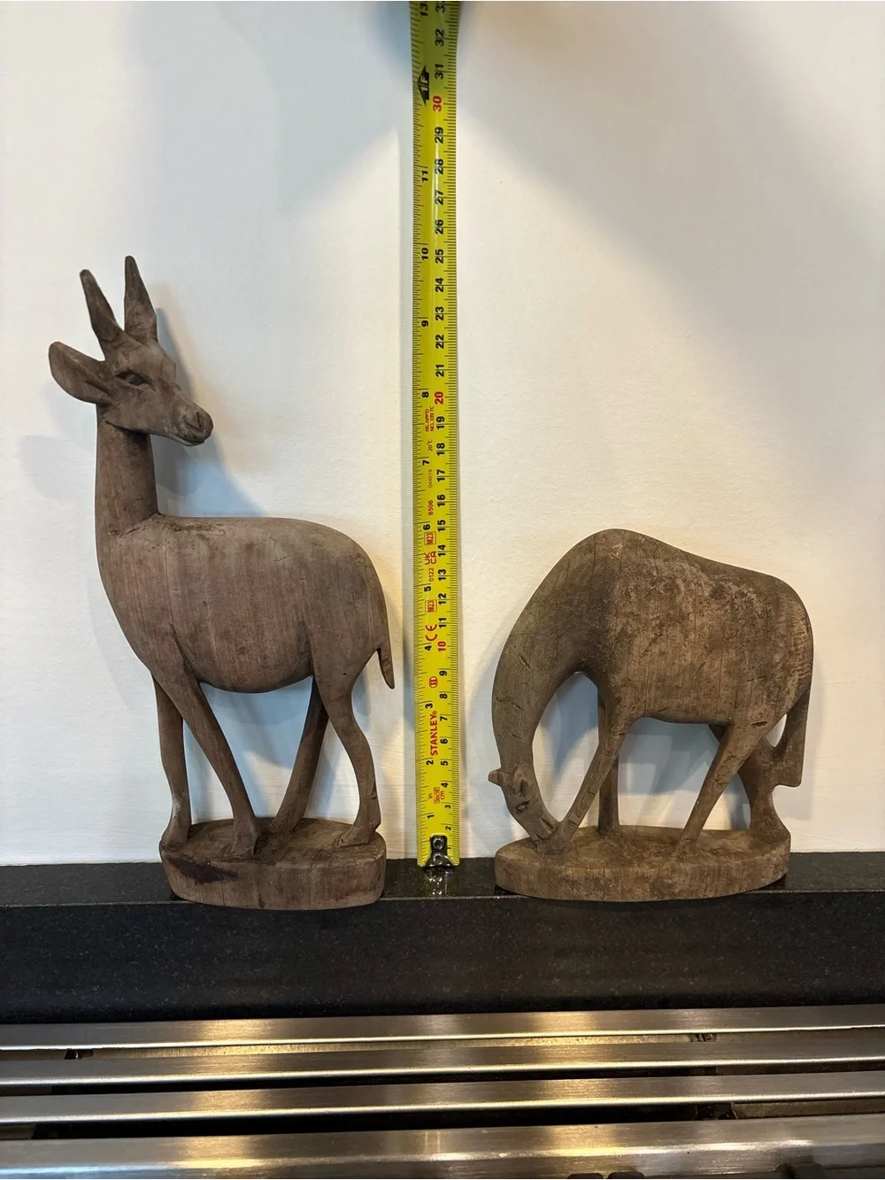 Vintage Hand Carved Rustic Natural Wood Antelope Figurines, Matte, Set Of 2